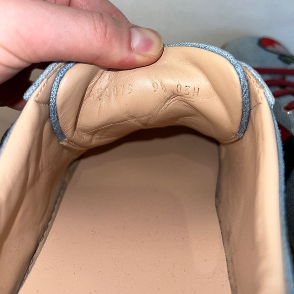 Gucci, Low Top Embroidered Sneakers, Floral Denim Ace, Size 10.5 - Picture 9 of 14